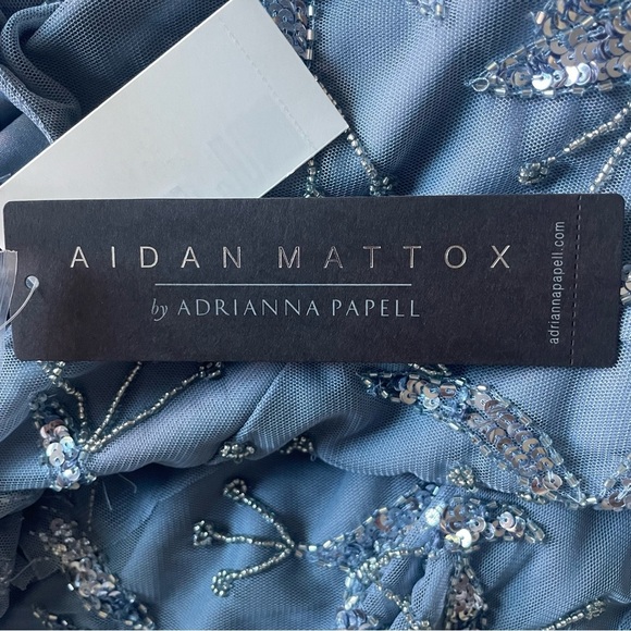 New! Aidan Mattox Blue Embellished Off-the-Shoulder Halter Gown 26753 - Picture 14 of 16